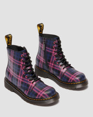 pink tartan lace up kids boots