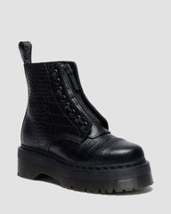 croc emboss leather platform boots