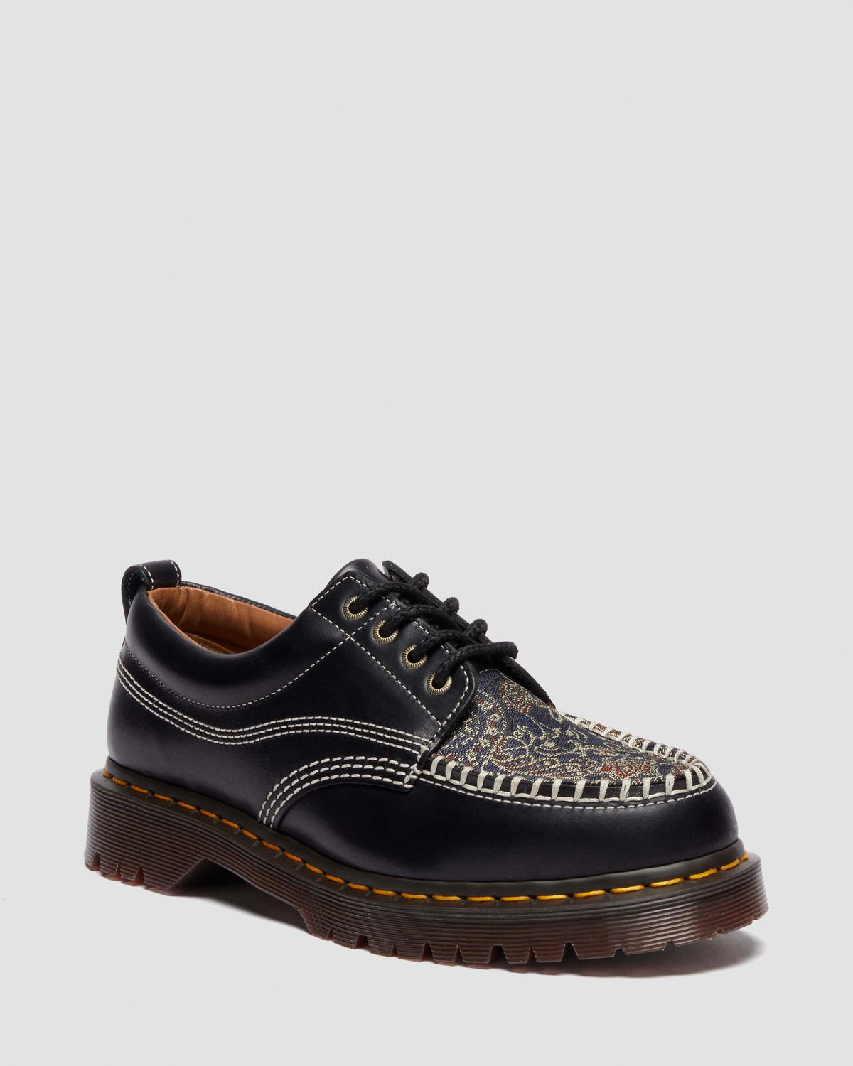 leather & jacquard lace up moc toe shoes