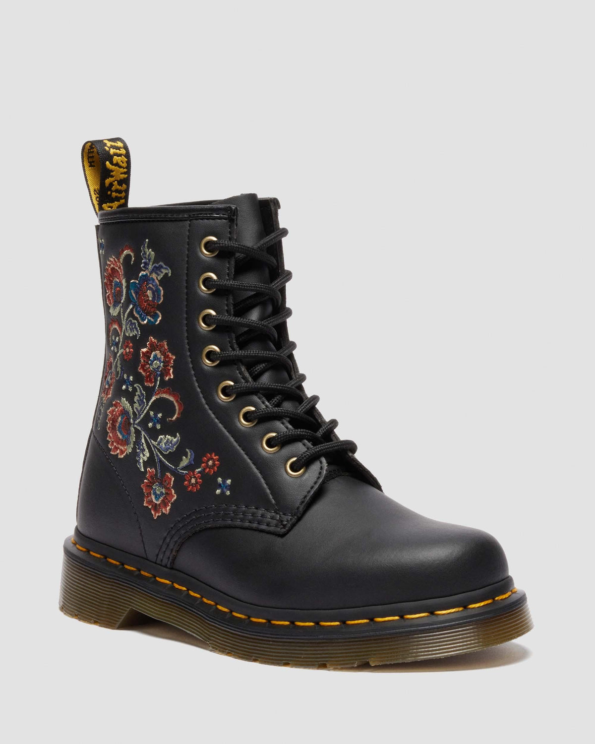 reclaimed leather floral print lace up boots